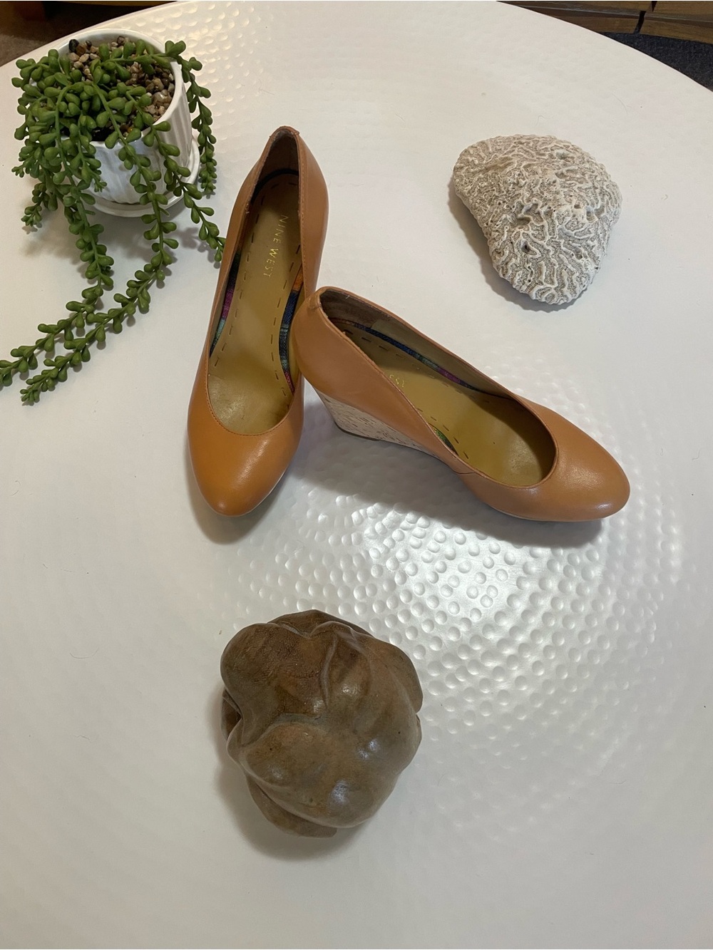 Classic Mustard Leather Wedge Pumps - Women